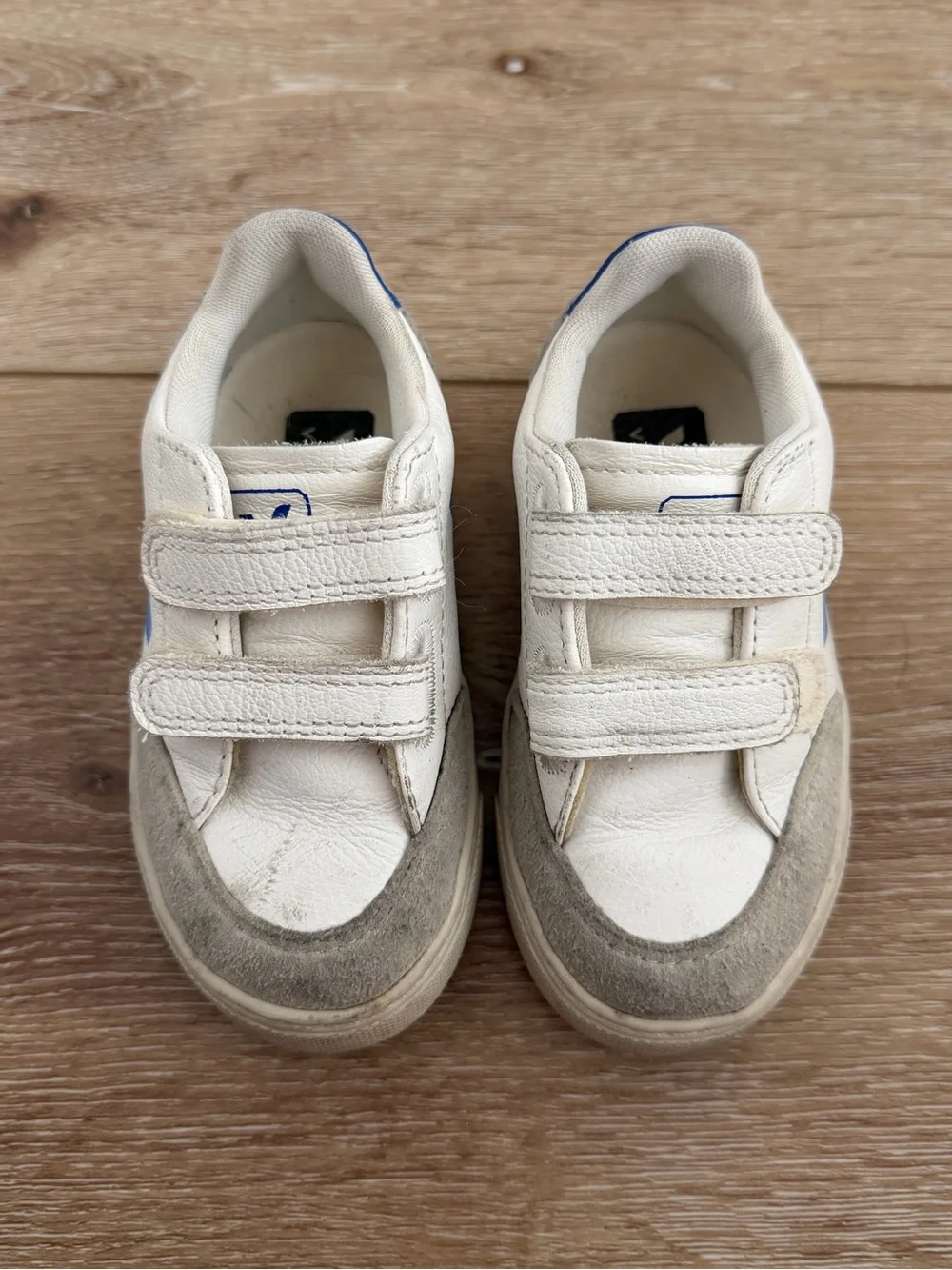 Veja Kids White Sneakers with Blue V Logo